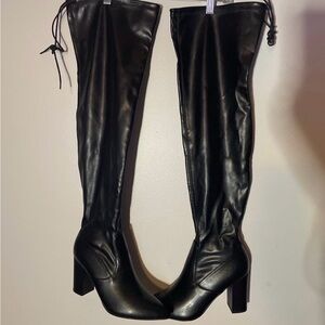 Shoe Dazzle Glossy Black Over-the-Knee Boots